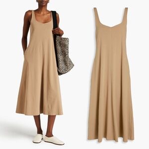 VINCE Cotton Trapeze Midi Dress in Light Shale Size Medium M